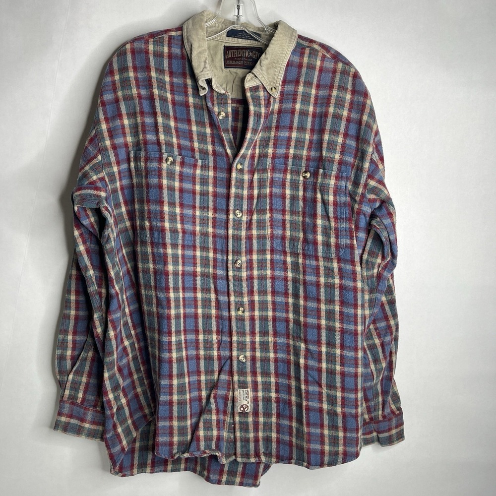 VTG Authentic GFC Shirt Jeans Wear Mens Size Large Plaid Long Sleeve 100% Cotton